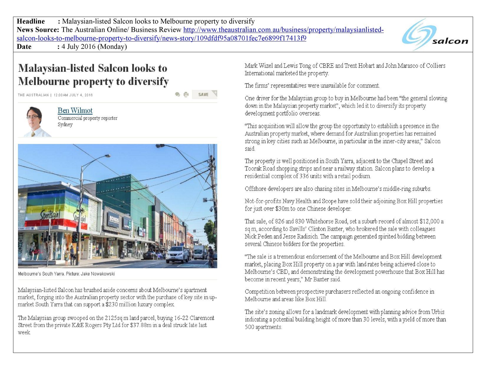 Malaysian-listed Salcon looks to Melbourne property to diversify