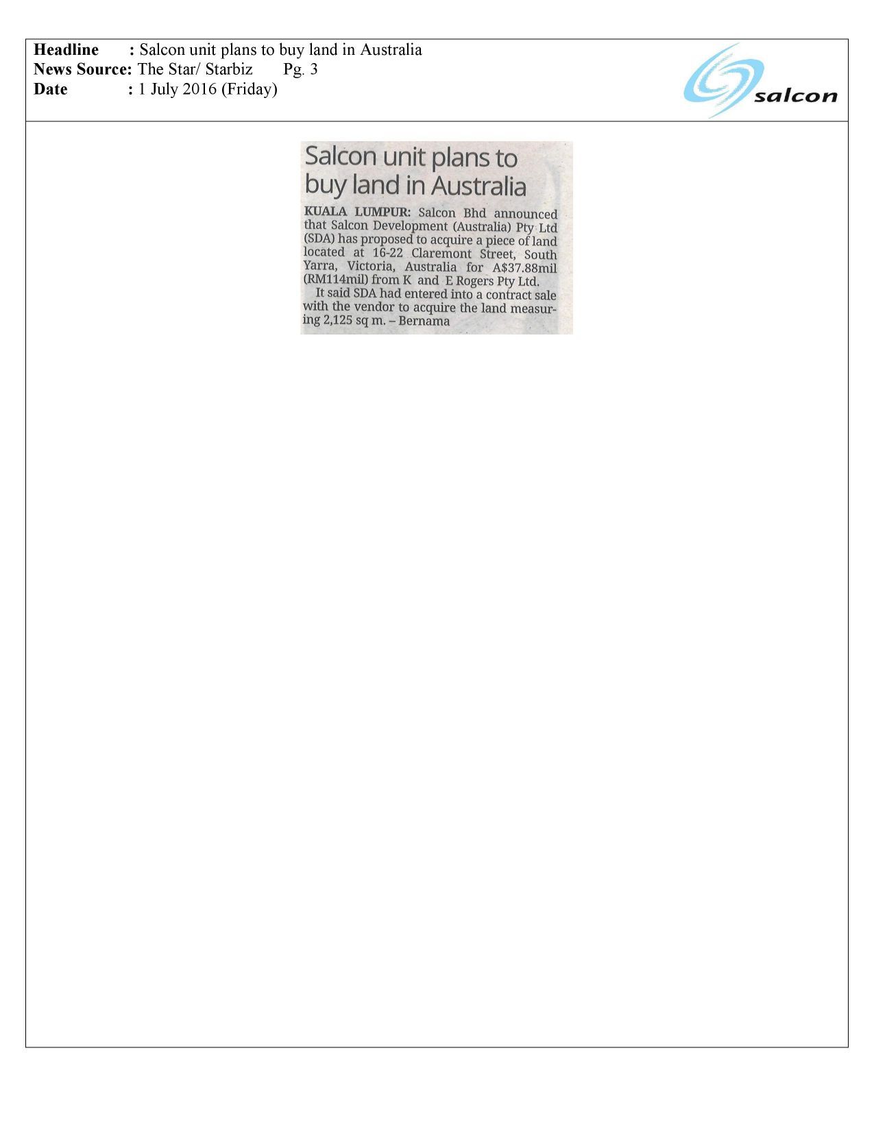 Salcon unit plans to buy land in Australia