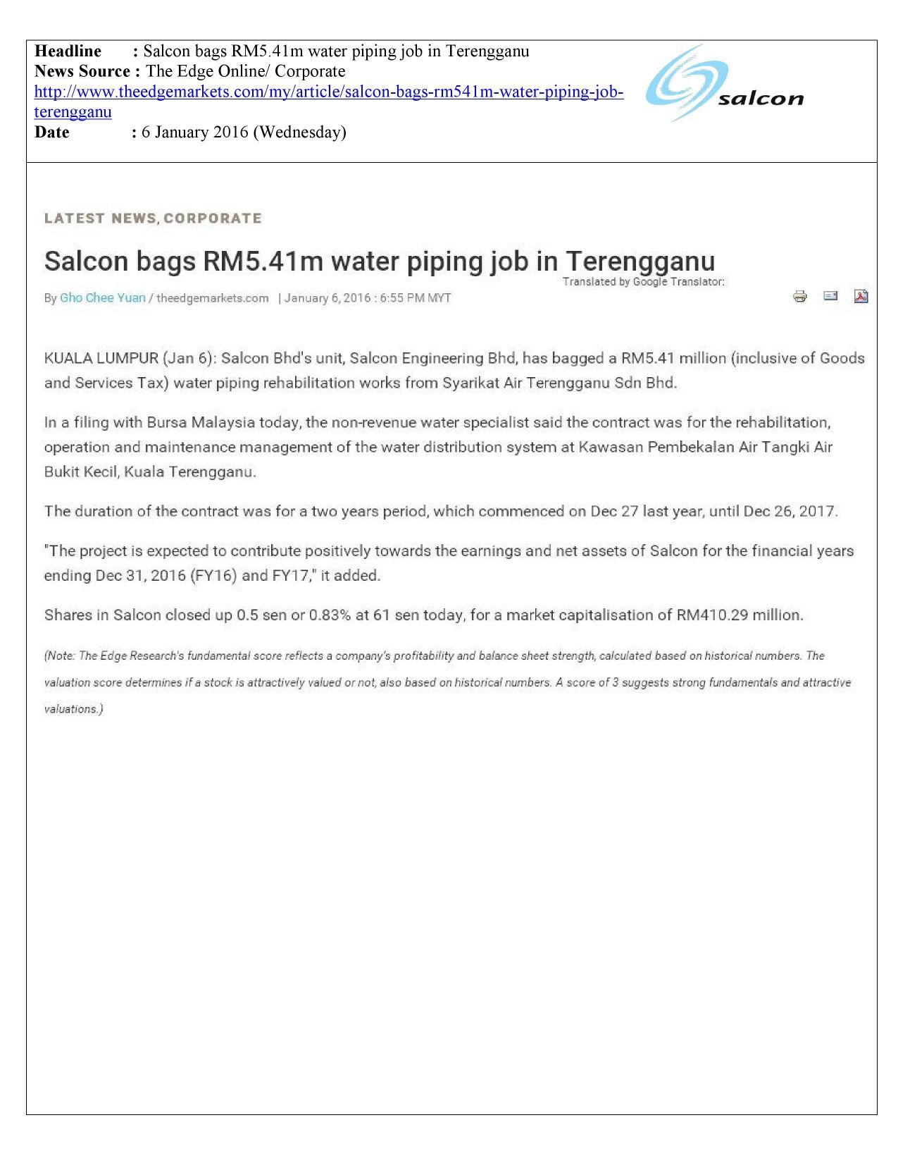 Salcon bags RM5.41m water piping job in Terengganu