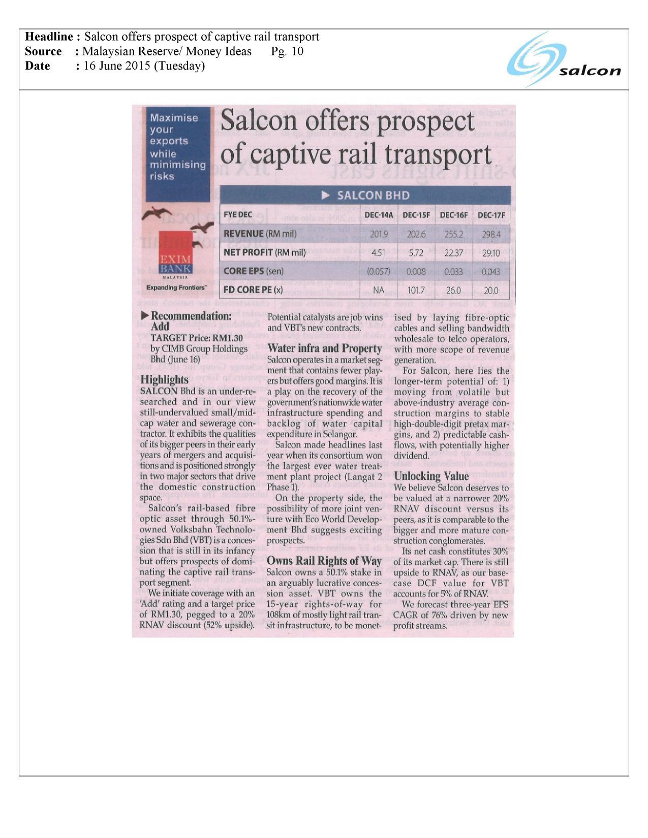 Salcon offers prospect of captive rail transport