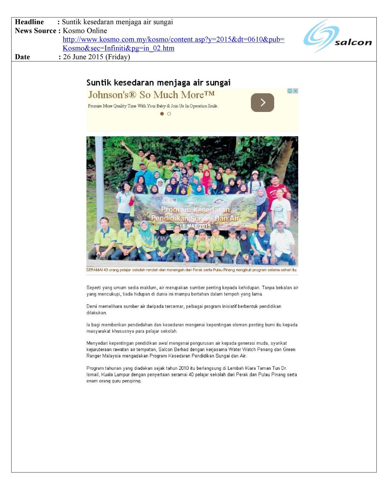 Suntik kesedaran menjaga air sungai 1