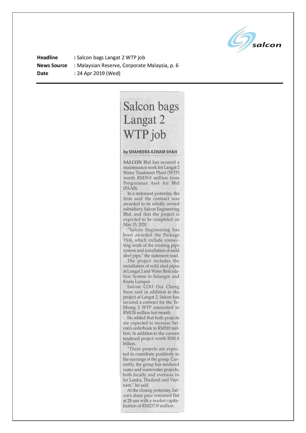 Salcon bags Langat 2 WTP job