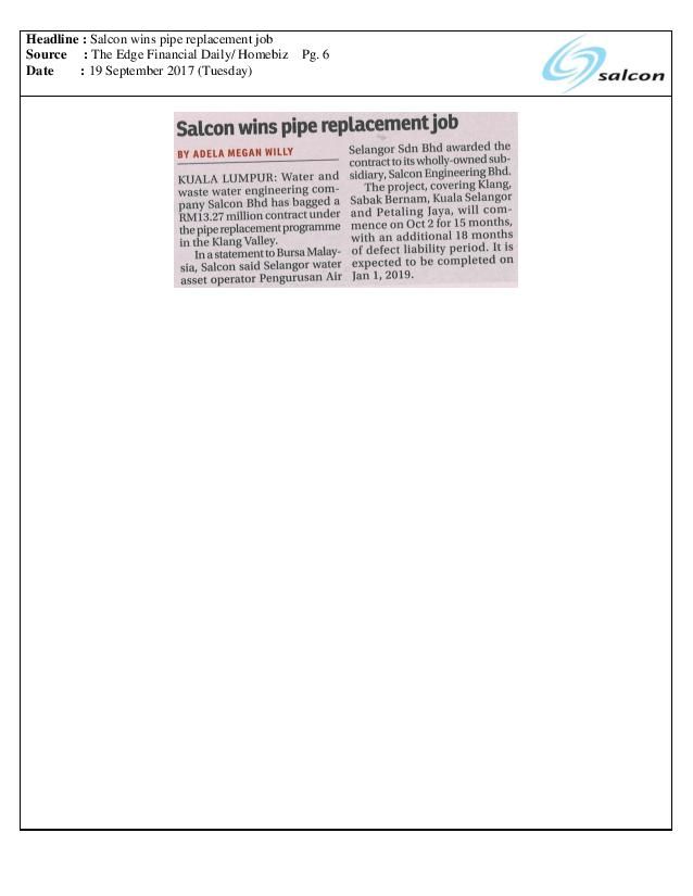 Salcon wins pipe replacement job