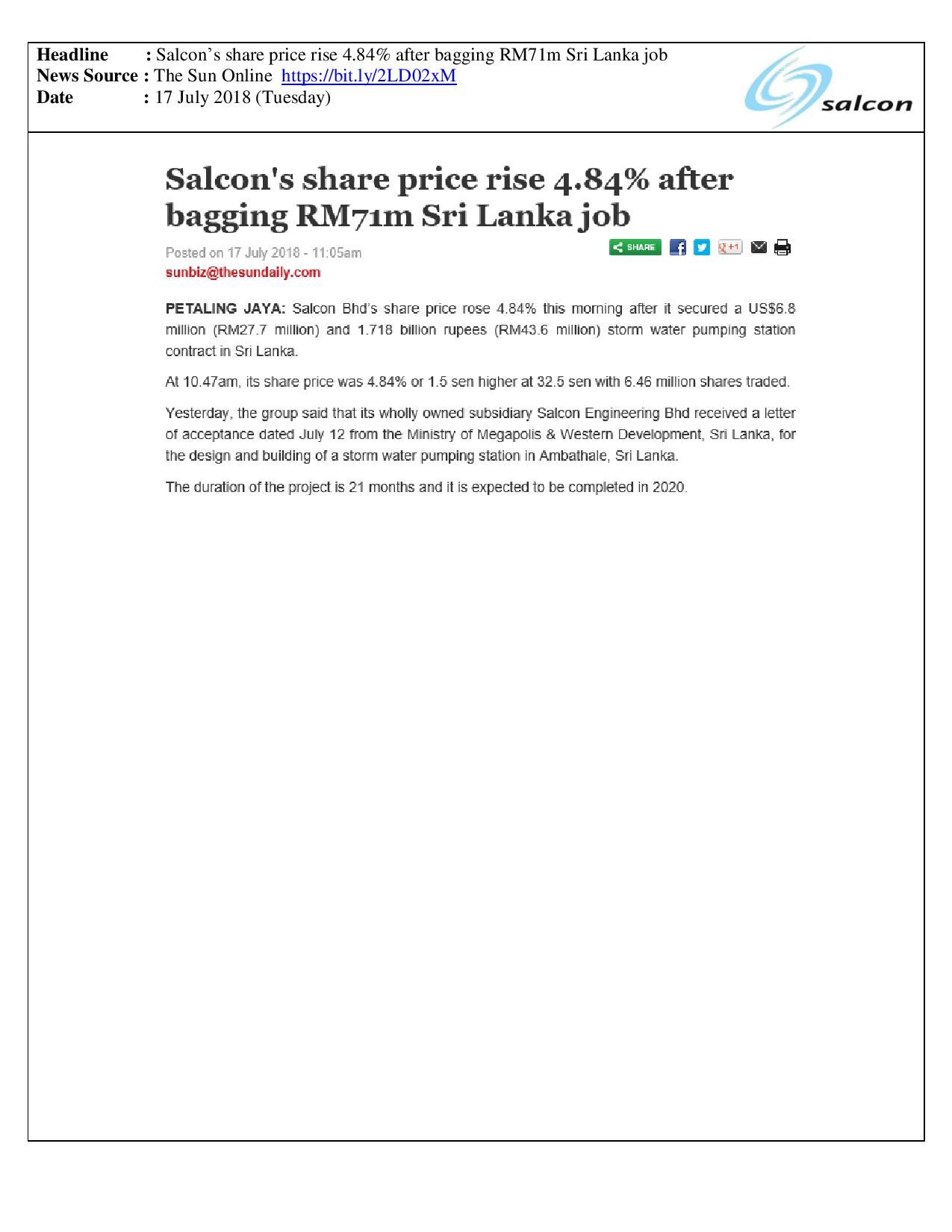 Salcon’s share price rise 4.84% after bagging RM71m Sri Lanka job